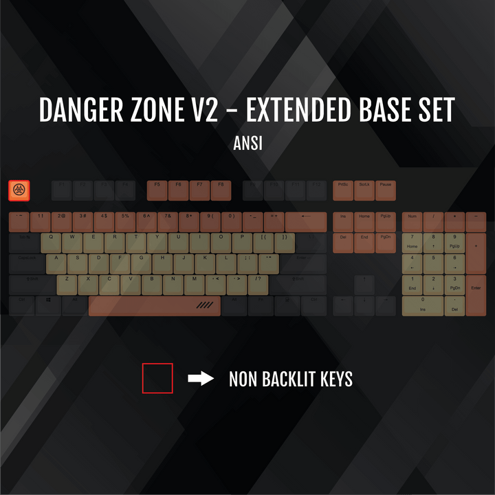 ISO/ANSI - Danger Zone V2 - Black / Orange / Yellow PBT Keycaps Krome Keycaps LTD half, Multicolour