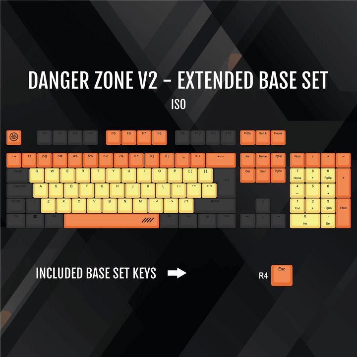 ISO/ANSI - Danger Zone V2 - Black / Orange / Yellow PBT Keycaps Krome Keycaps LTD half, Multicolour