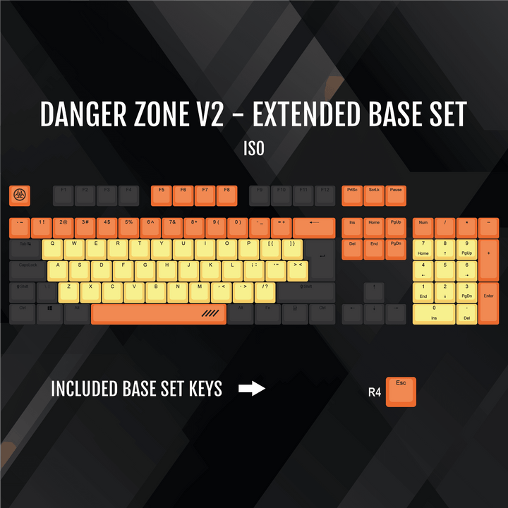 ISO/ANSI - Danger Zone V2 - Black / Orange / Yellow PBT Keycaps - kromekeycaps