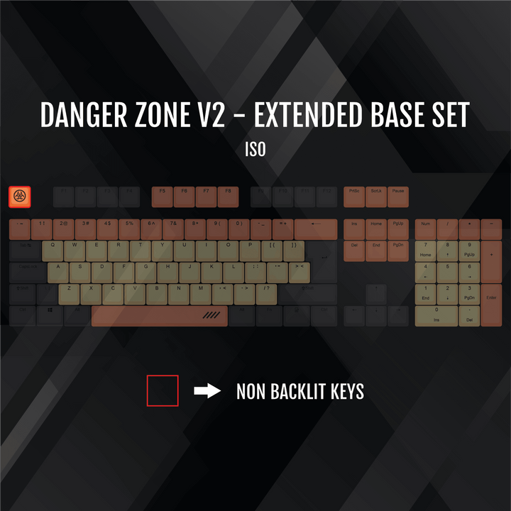 ISO/ANSI - Danger Zone V2 - Black / Orange / Yellow PBT Keycaps - kromekeycaps