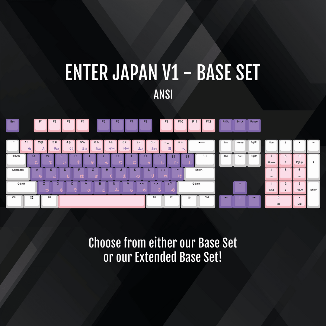 ISO/ANSI - Enter Japan V1 - White / Pink / Purple PBT Keycaps - kromekeycaps