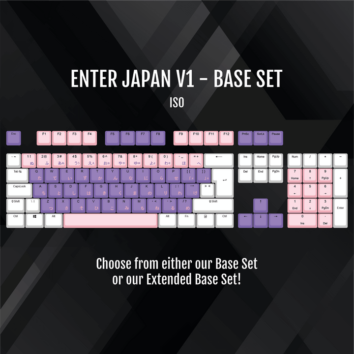ISO/ANSI - Enter Japan V1 - White / Pink / Purple PBT Keycaps - kromekeycaps