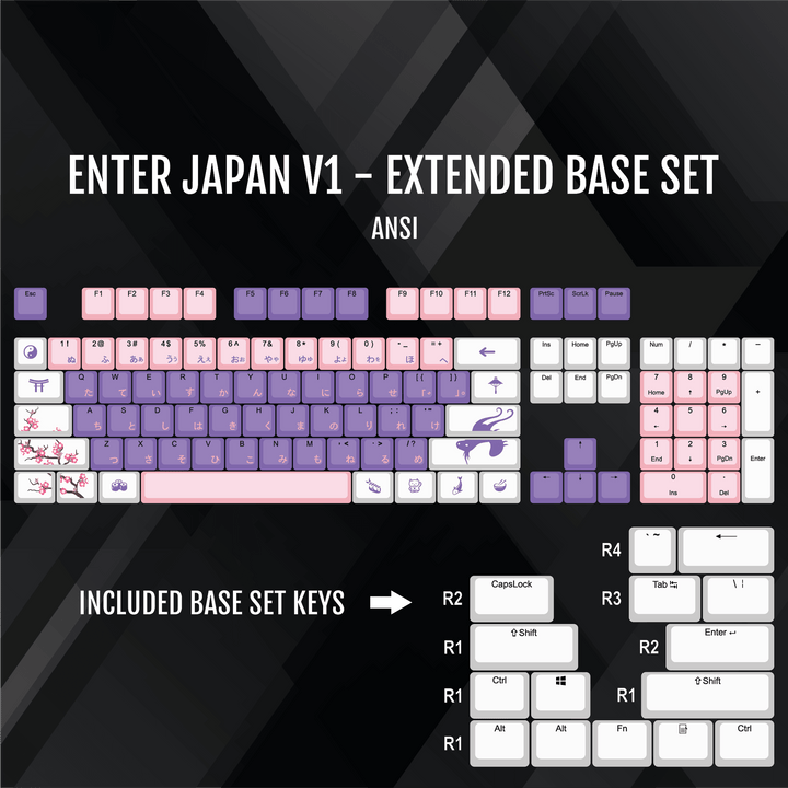 ISO/ANSI - Enter Japan V1 - White / Pink / Purple PBT Keycaps Krome Keycaps LTD half, Multicolour