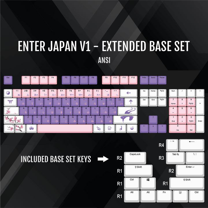 ISO/ANSI - Enter Japan V1 - White / Pink / Purple PBT Keycaps - kromekeycaps