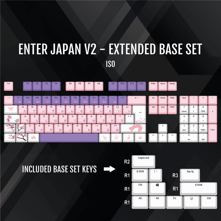 ISO/ANSI - Enter Japan V2 - White / Pink / Purple PBT Keycaps - kromekeycaps