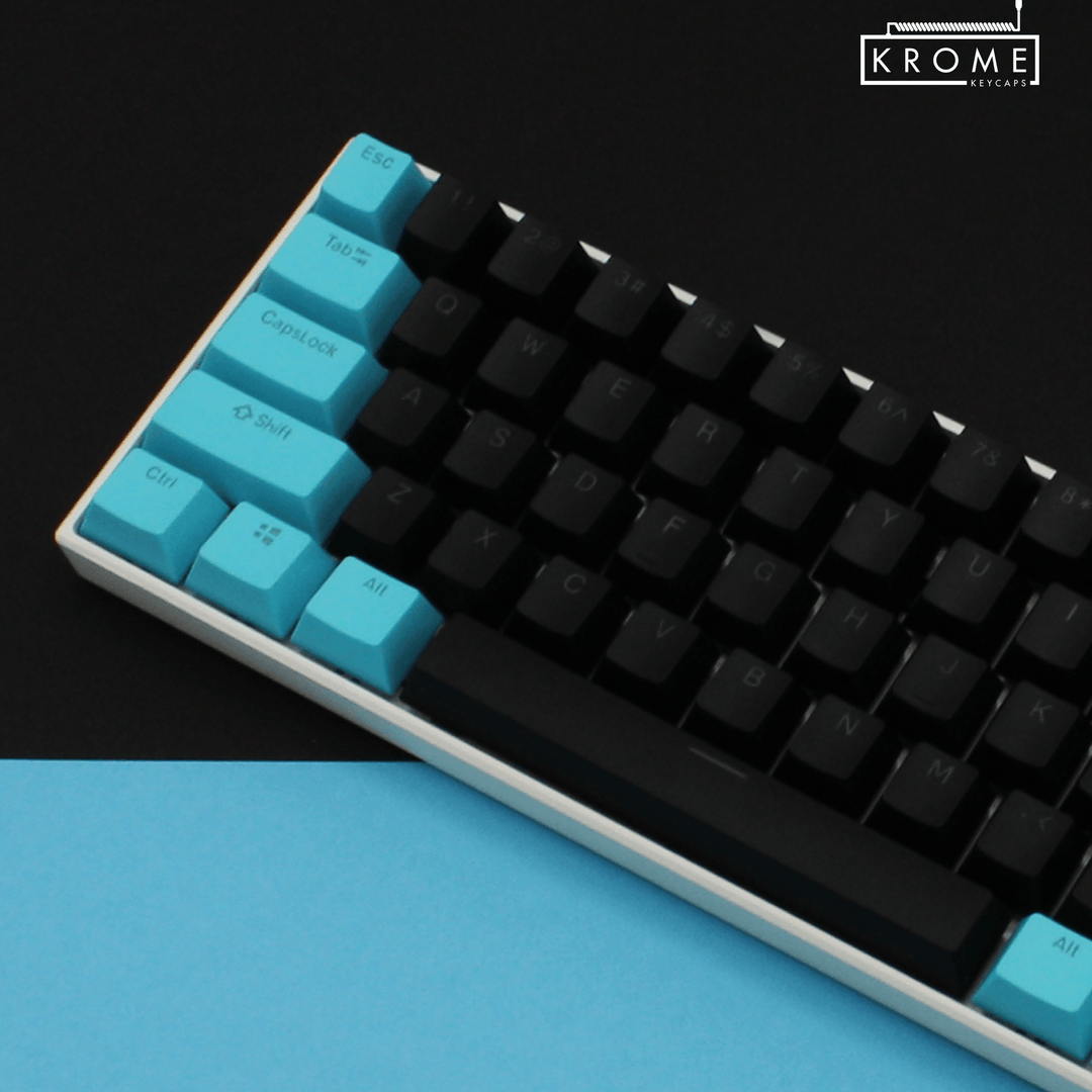 ISO/ANSI - Standard Black & Blue PBT Keycaps - kromekeycaps