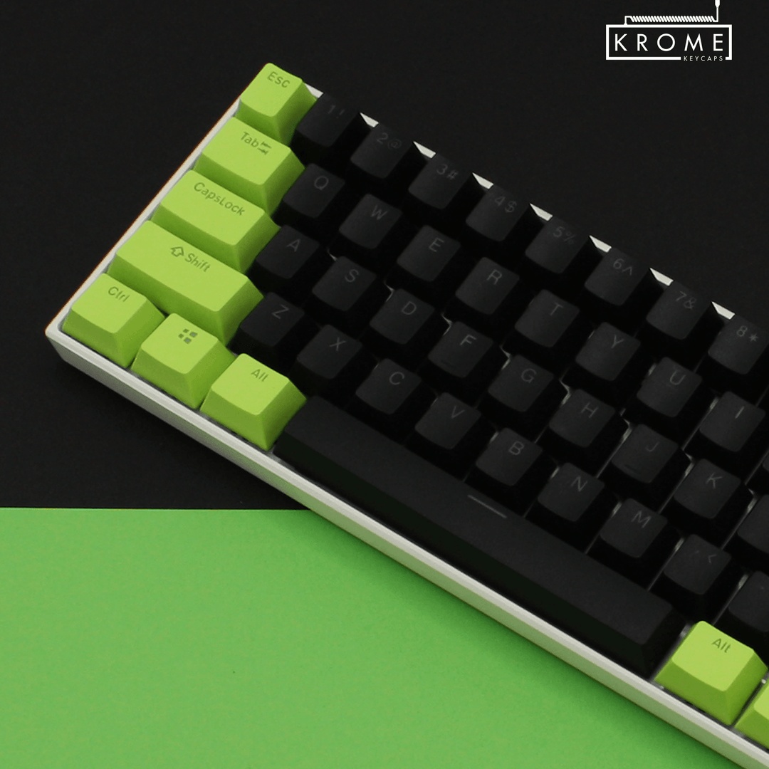 ISO/ANSI - Standard Black & Green PBT Keycaps - kromekeycaps