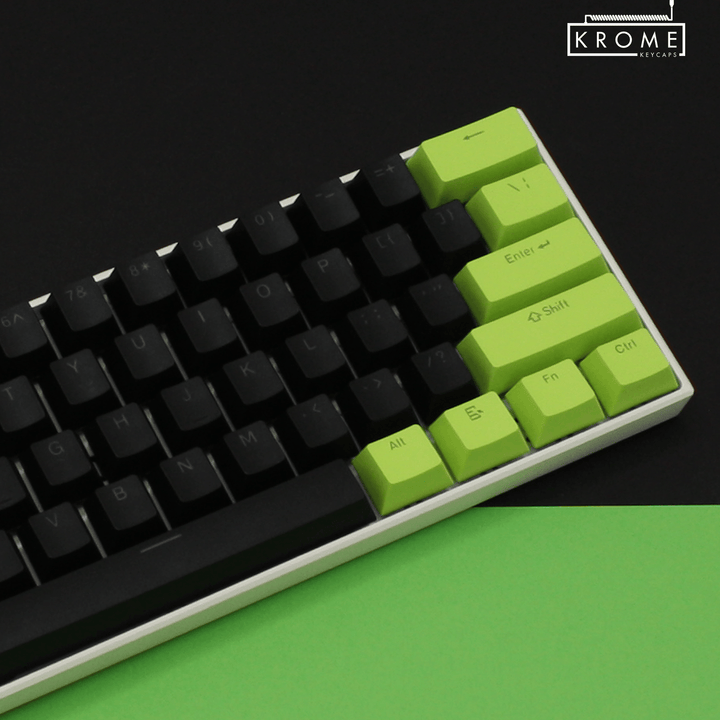 ISO/ANSI - Standard Black & Green PBT Keycaps - kromekeycaps