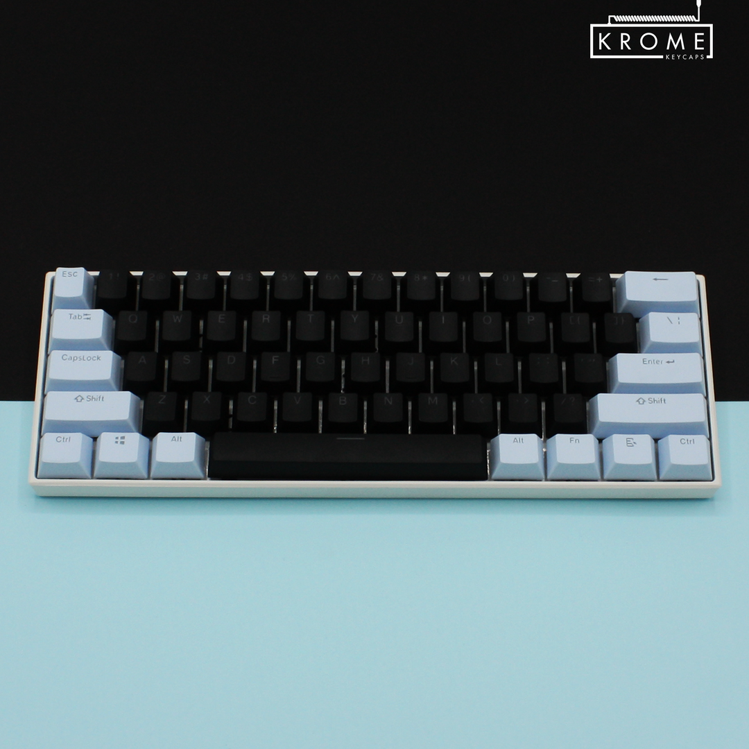 ISO/ANSI - Standard Black & Light Blue PBT Keycaps - kromekeycaps