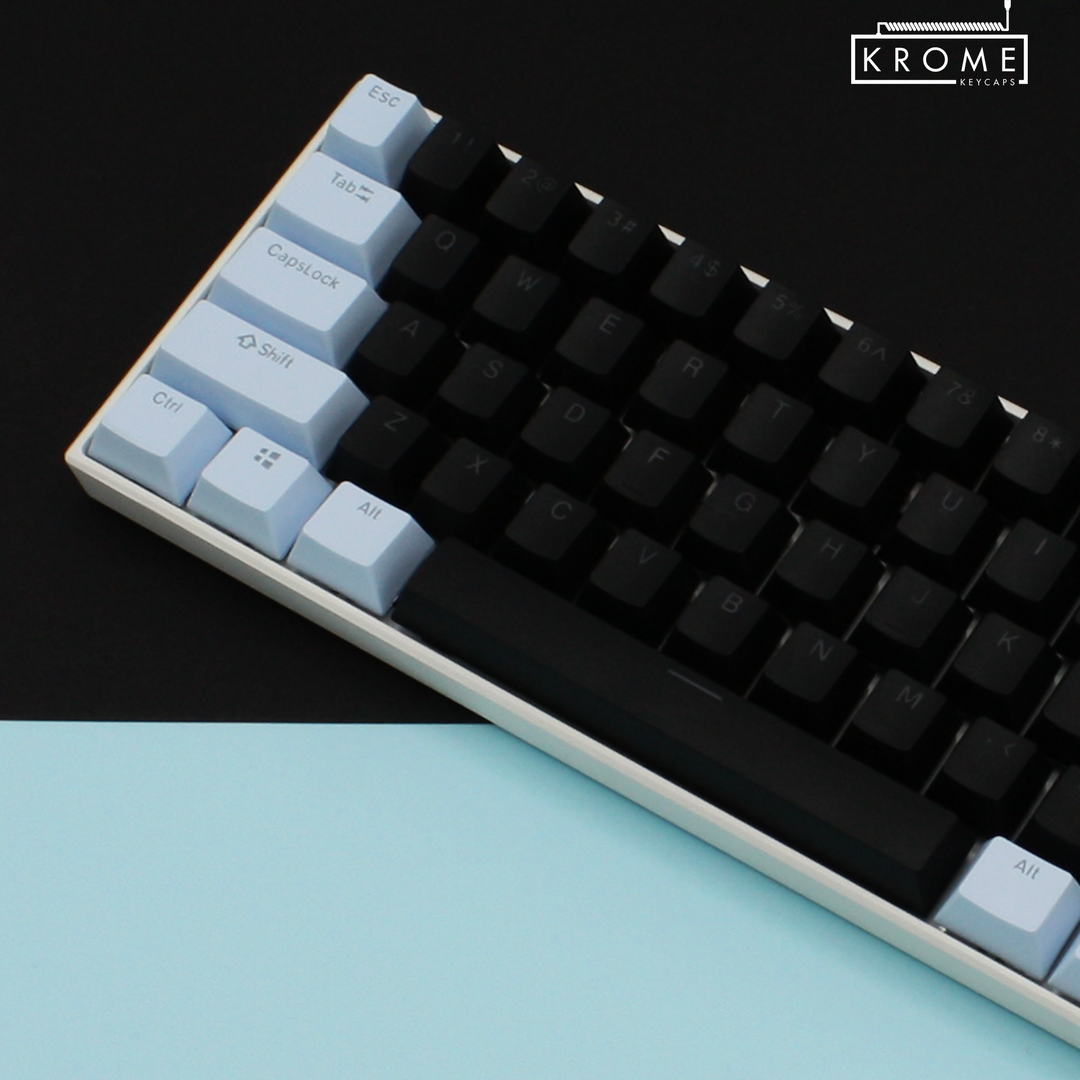 ISO/ANSI - Standard Black & Light Blue PBT Keycaps - kromekeycaps