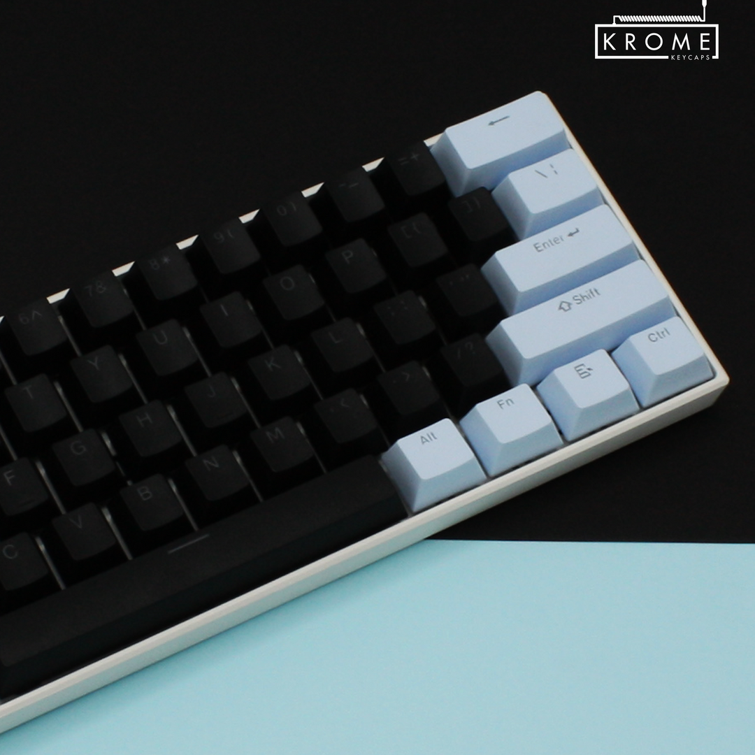 ISO/ANSI - Standard Black & Light Blue PBT Keycaps - kromekeycaps