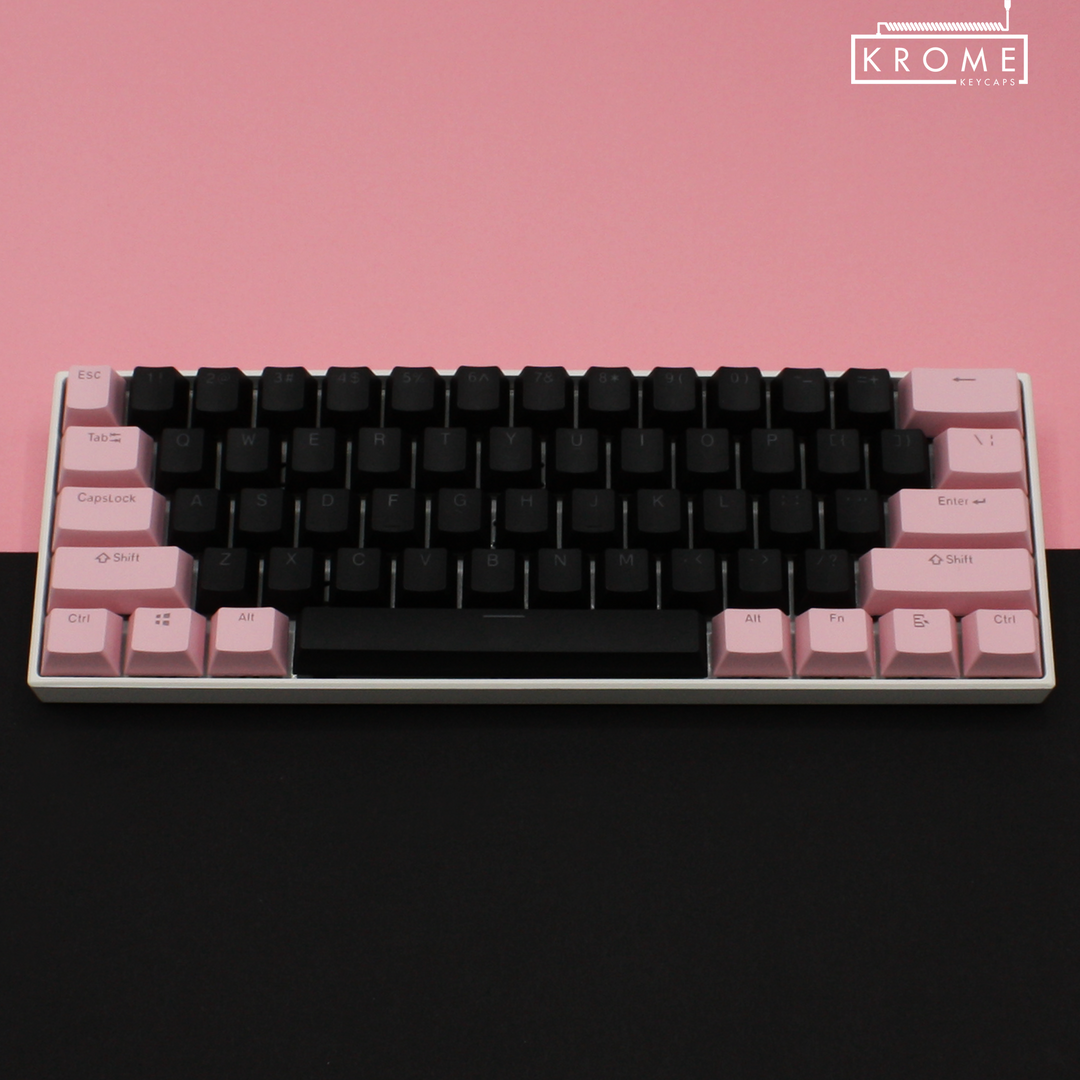 ISO/ANSI - Standard Black & Light Pink PBT Keycaps - kromekeycaps