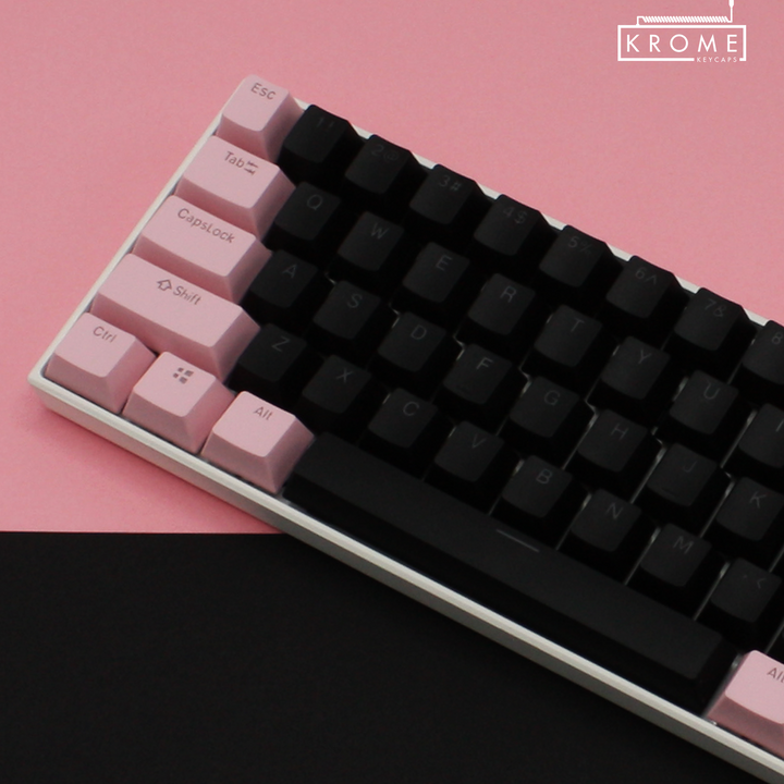 ISO/ANSI - Standard Black & Light Pink PBT Keycaps - kromekeycaps