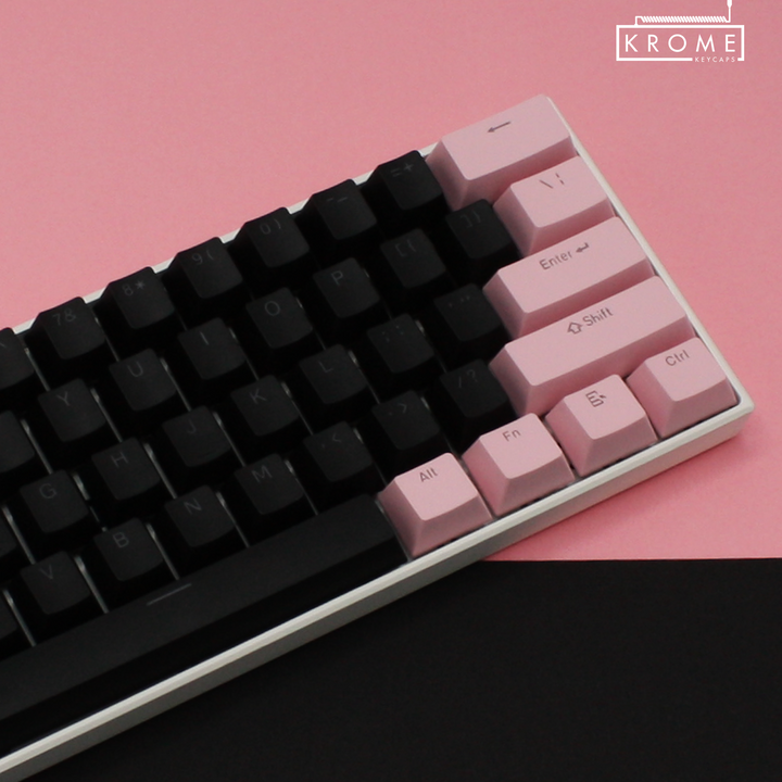 ISO/ANSI - Standard Black & Light Pink PBT Keycaps - kromekeycaps