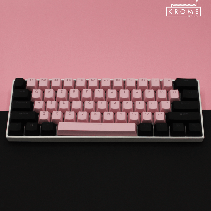 ISO/ANSI - Standard Black & Light Pink PBT Keycaps - kromekeycaps