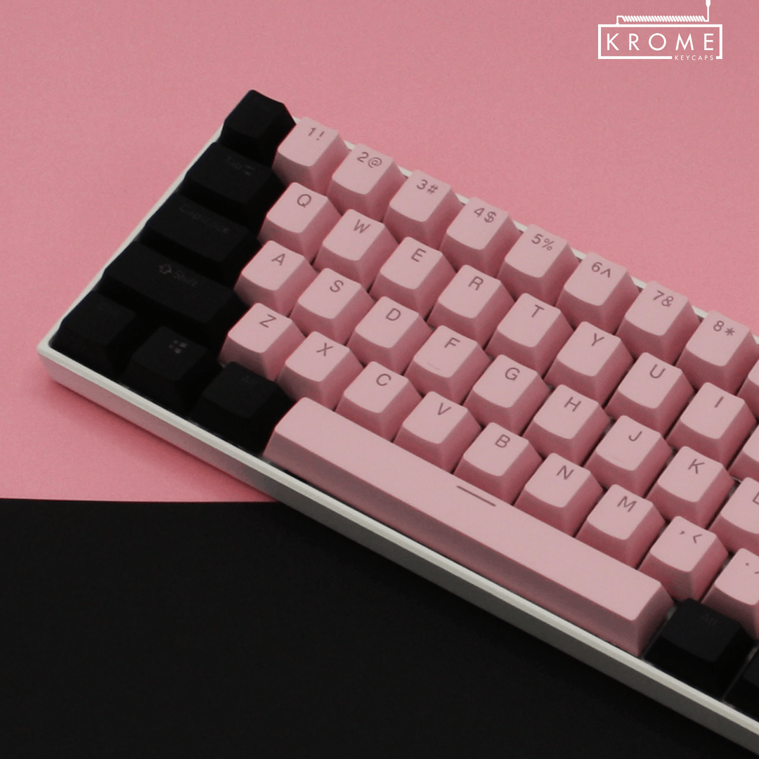 ISO/ANSI - Standard Black & Light Pink PBT Keycaps - kromekeycaps