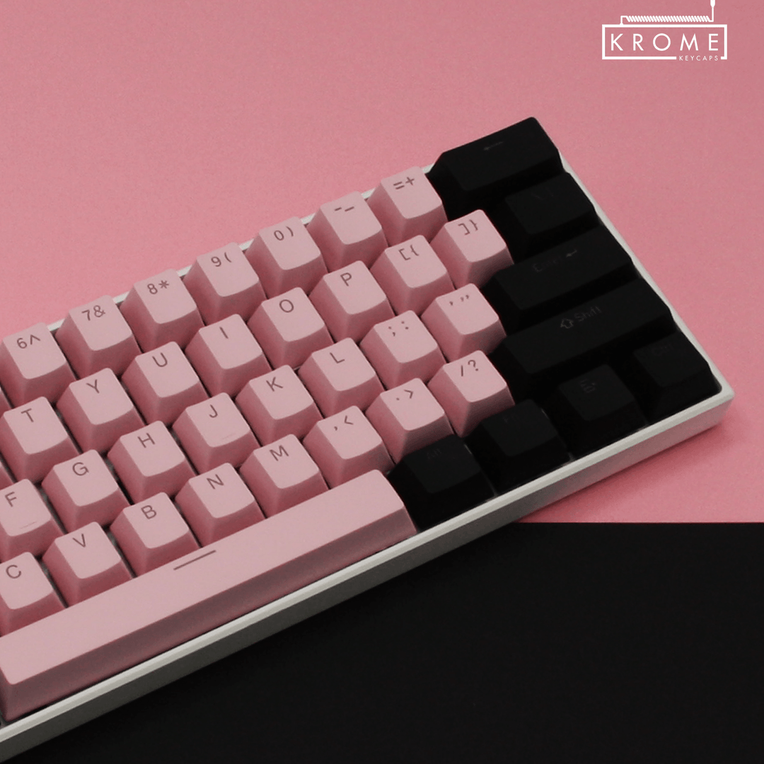 ISO/ANSI - Standard Black & Light Pink PBT Keycaps - kromekeycaps