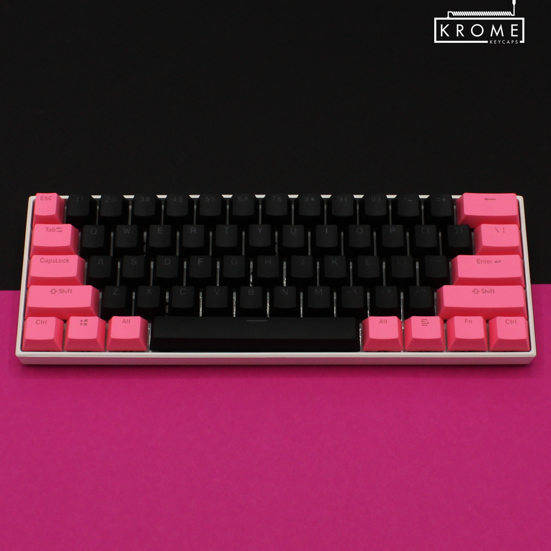 ISO/ANSI - Standard Black & Pink PBT Keycaps - kromekeycaps