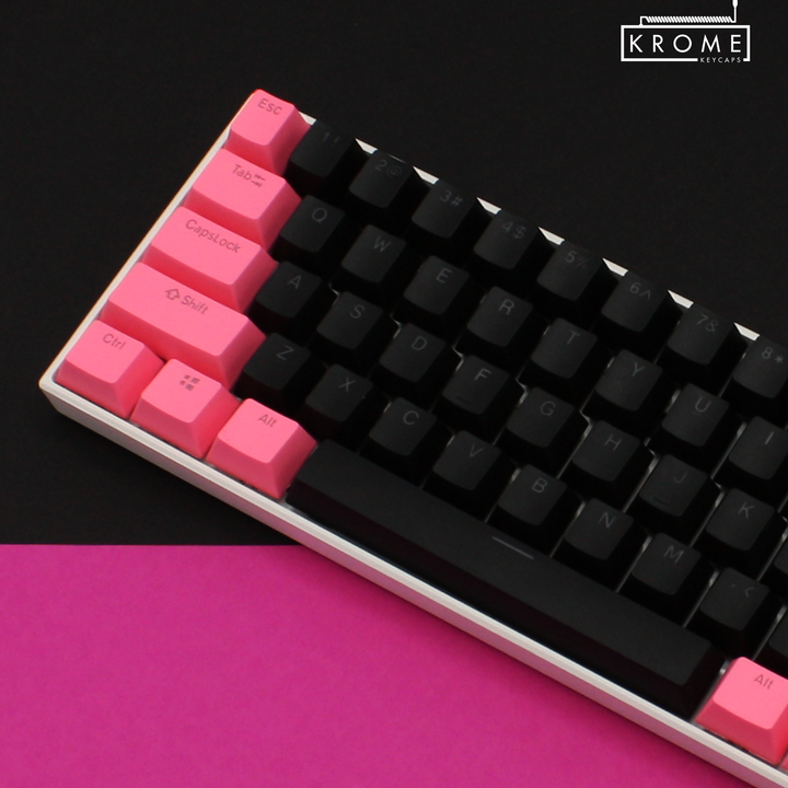 ISO/ANSI - Standard Black & Pink PBT Keycaps - kromekeycaps