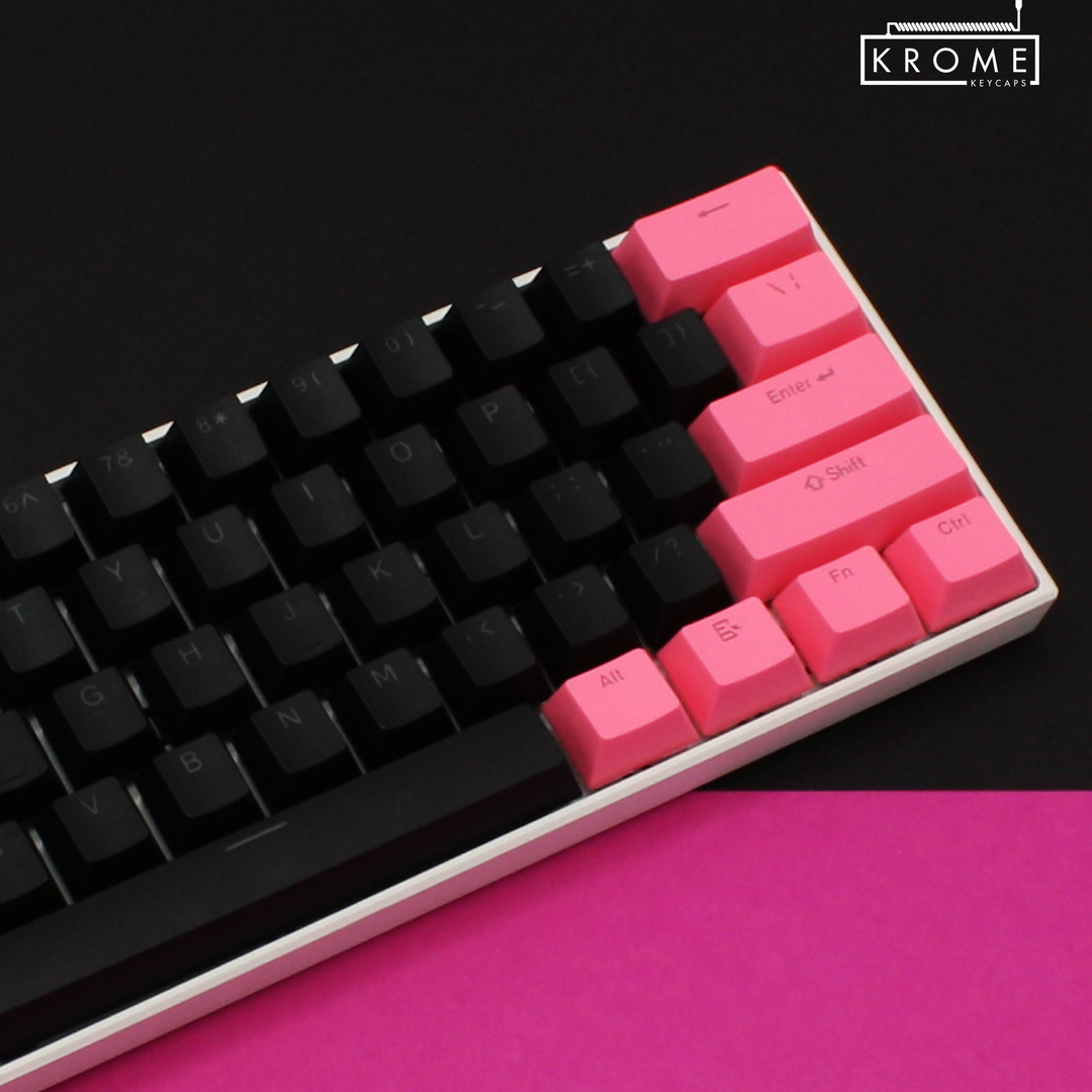 ISO/ANSI - Standard Black & Pink PBT Keycaps - kromekeycaps