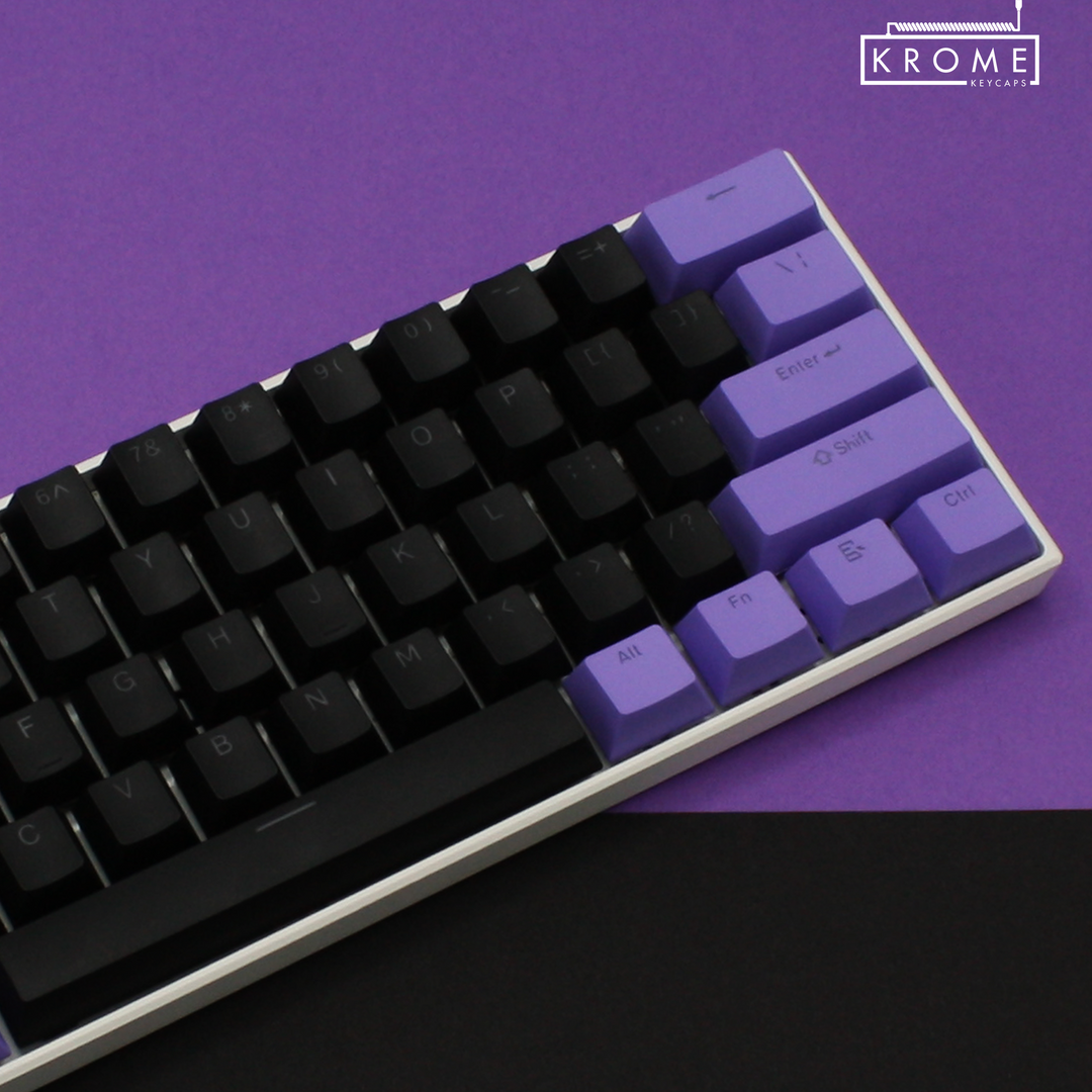 ISO/ANSI - Standard Black & Purple PBT Keycaps - kromekeycaps