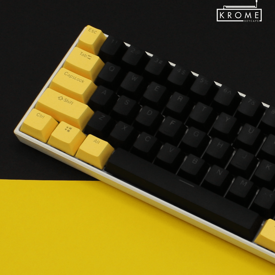 ISO/ANSI - Standard Black & Yellow PBT Keycaps - kromekeycaps