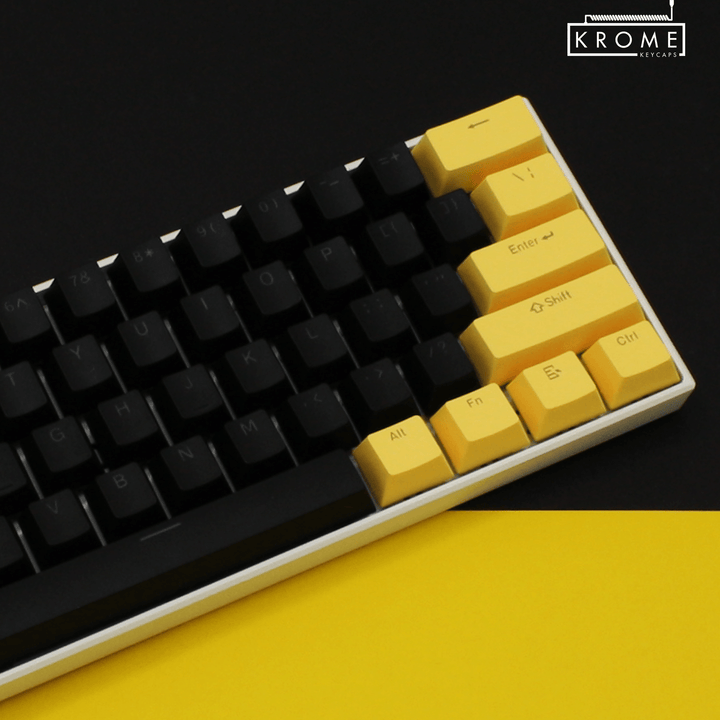 ISO/ANSI - Standard Black & Yellow PBT Keycaps - kromekeycaps