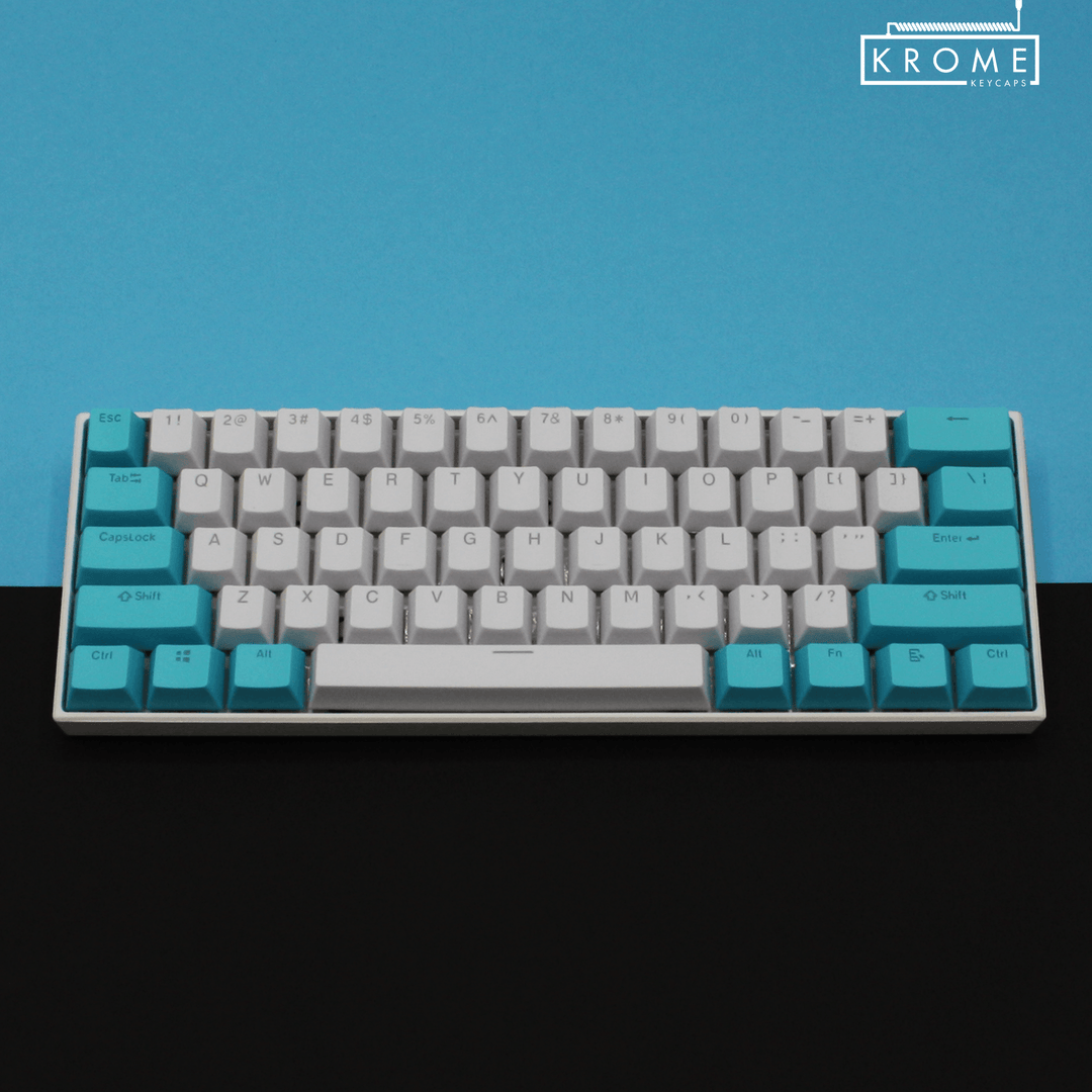 ISO/ANSI - Standard White & Blue PBT Keycaps - kromekeycaps