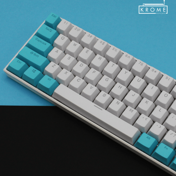 ISO/ANSI - Standard White & Blue PBT Keycaps - kromekeycaps