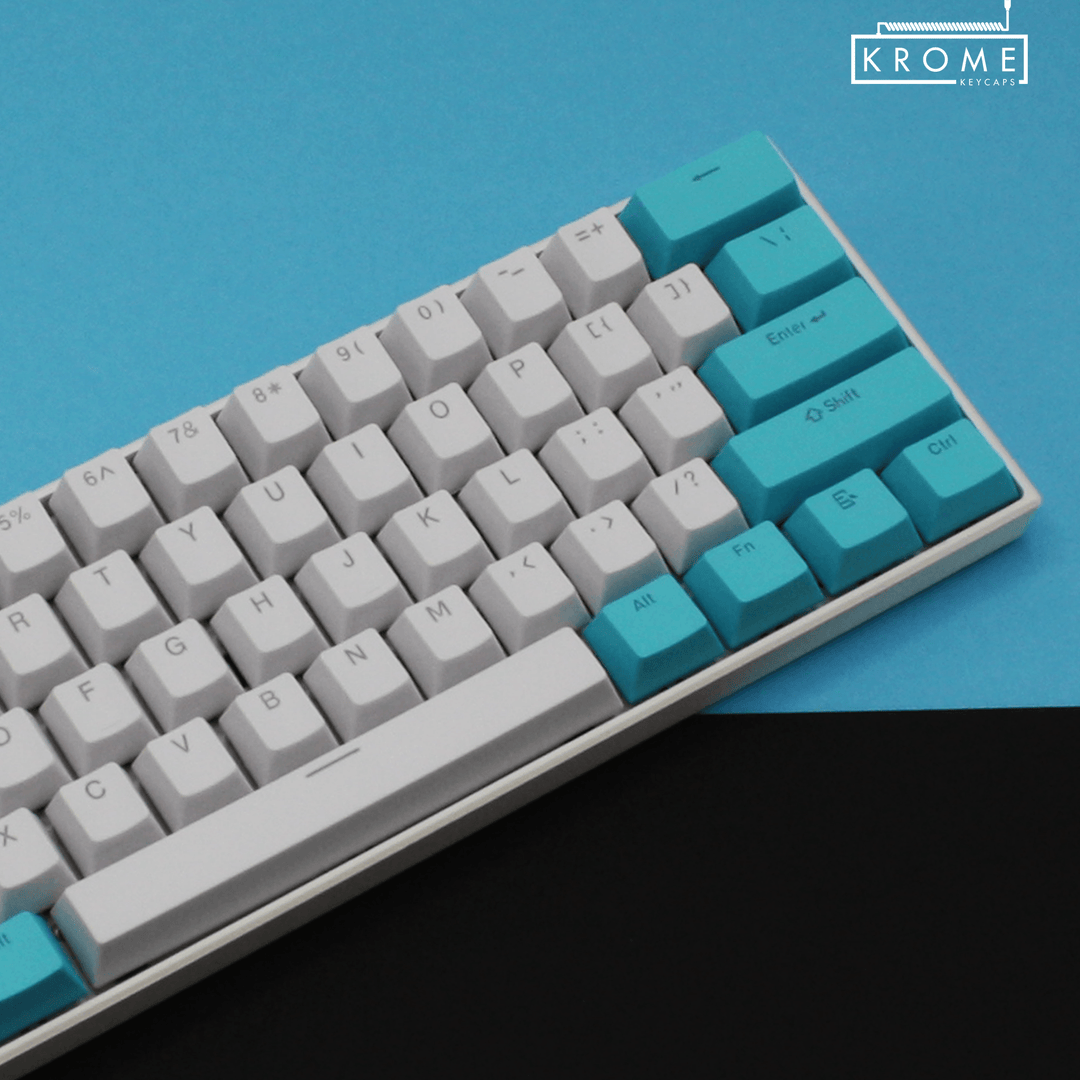 ISO/ANSI - Standard White & Blue PBT Keycaps - kromekeycaps