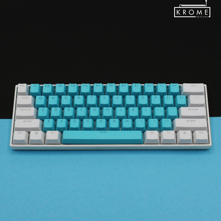 ISO/ANSI - Standard White & Blue PBT Keycaps - kromekeycaps