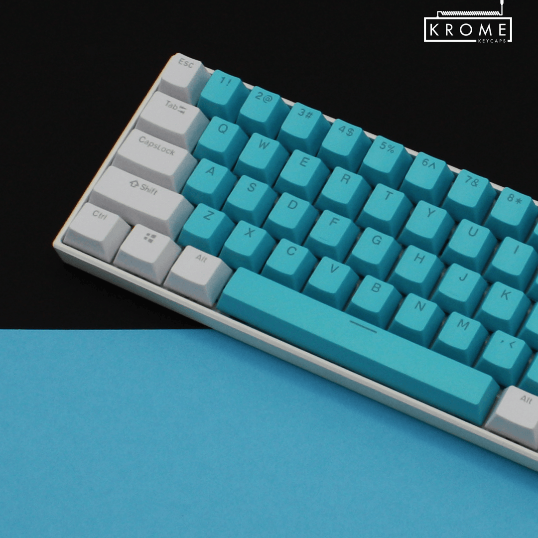 ISO/ANSI - Standard White & Blue PBT Keycaps - kromekeycaps