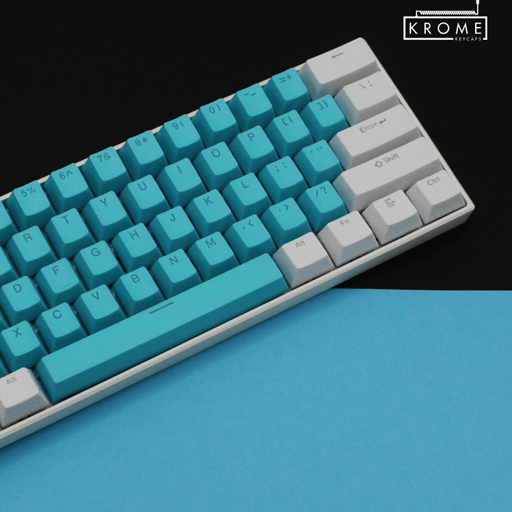 ISO/ANSI - Standard White & Blue PBT Keycaps - kromekeycaps