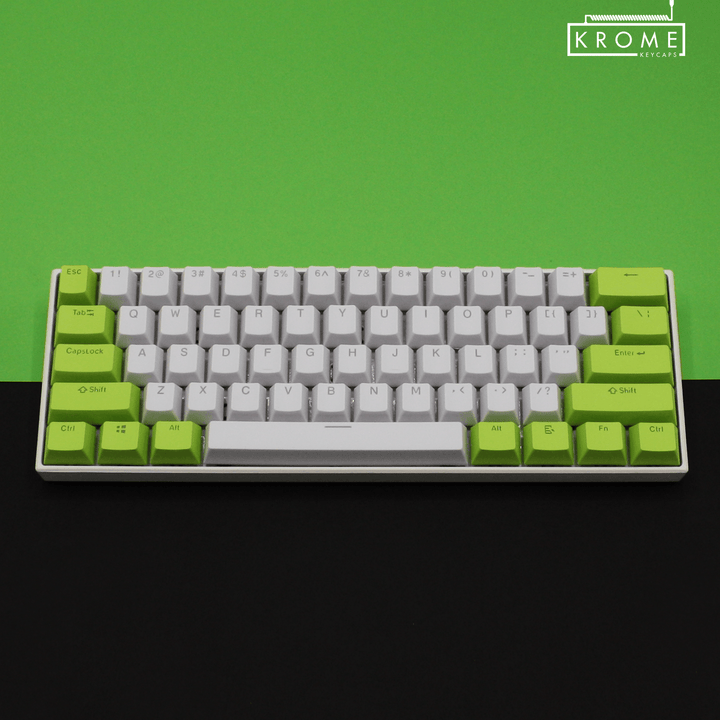 ISO/ANSI - Standard White & Green PBT Keycaps - kromekeycaps