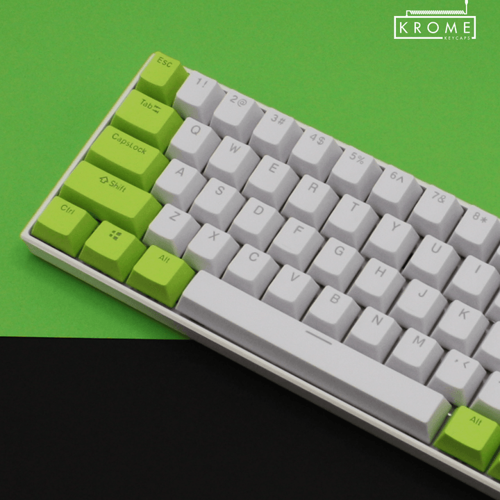 ISO/ANSI - Standard White & Green PBT Keycaps - kromekeycaps