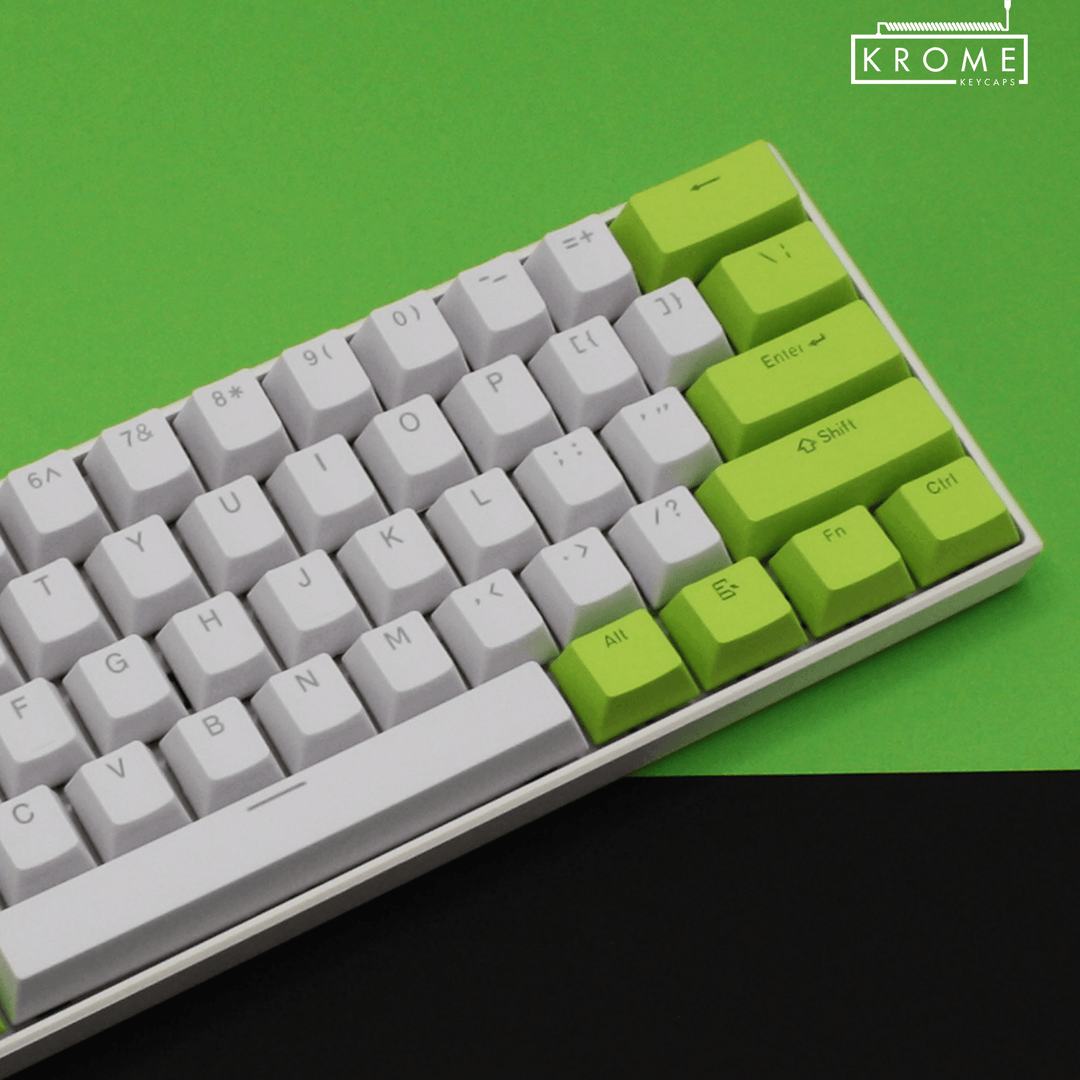 ISO/ANSI - Standard White & Green PBT Keycaps - kromekeycaps