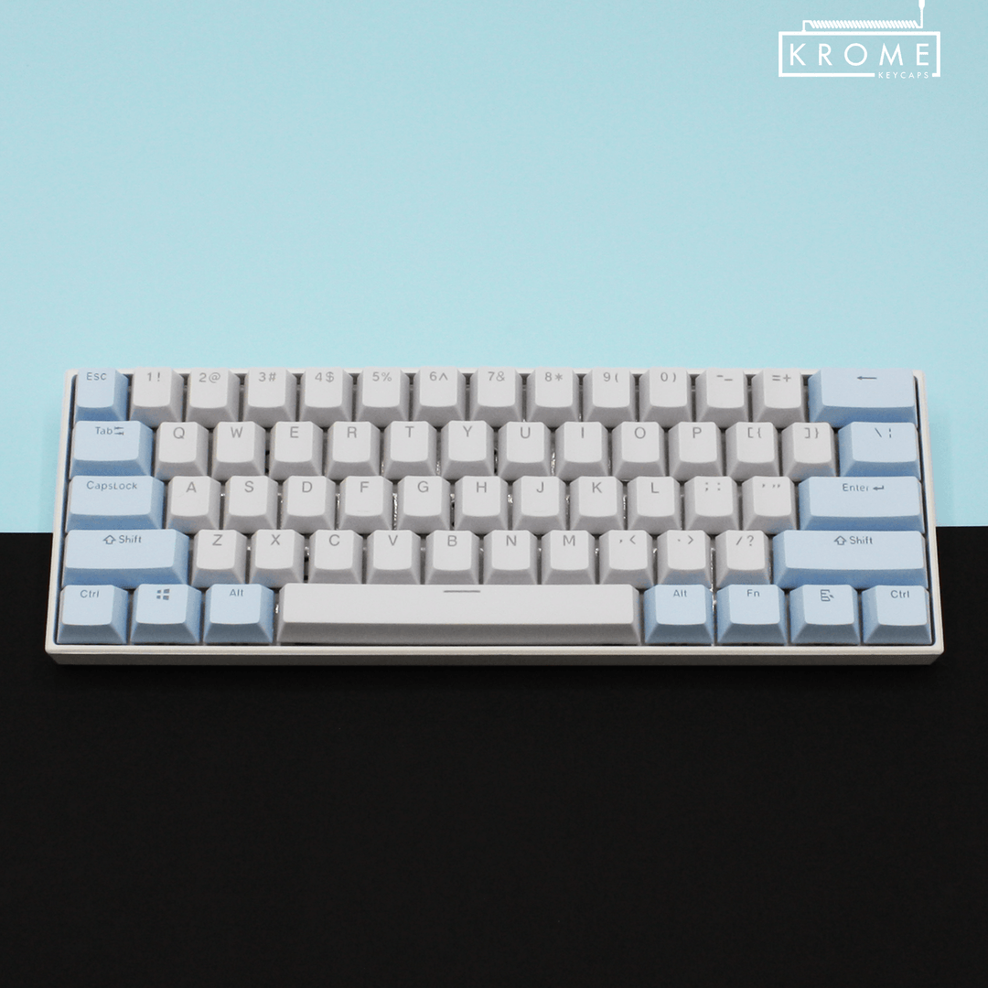 ISO/ANSI - Standard White & Light Blue PBT Keycaps - kromekeycaps