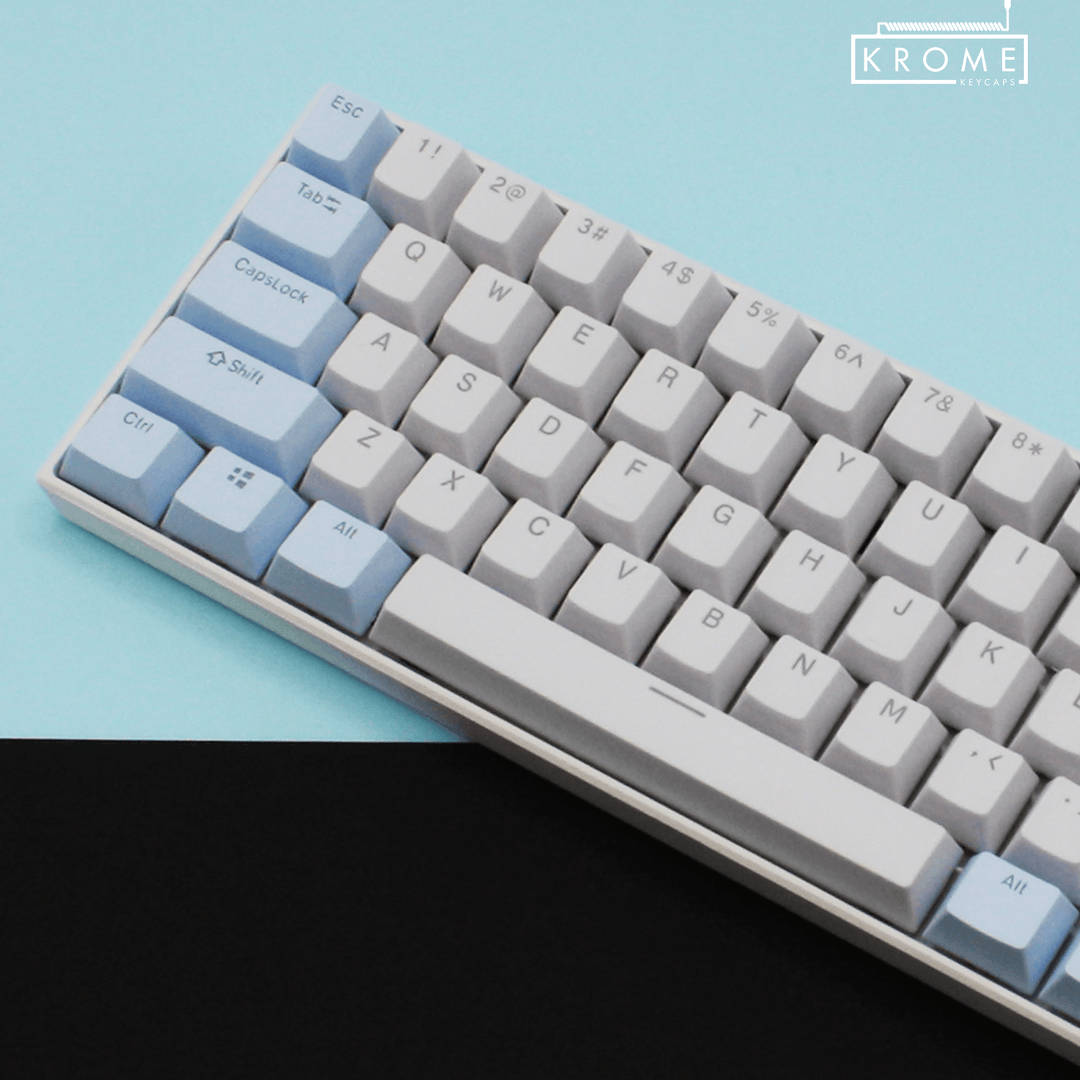 ISO/ANSI - Standard White & Light Blue PBT Keycaps - kromekeycaps