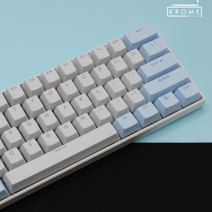 ISO/ANSI - Standard White & Light Blue PBT Keycaps - kromekeycaps