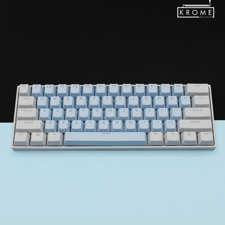 ISO/ANSI - Standard White & Light Blue PBT Keycaps - kromekeycaps