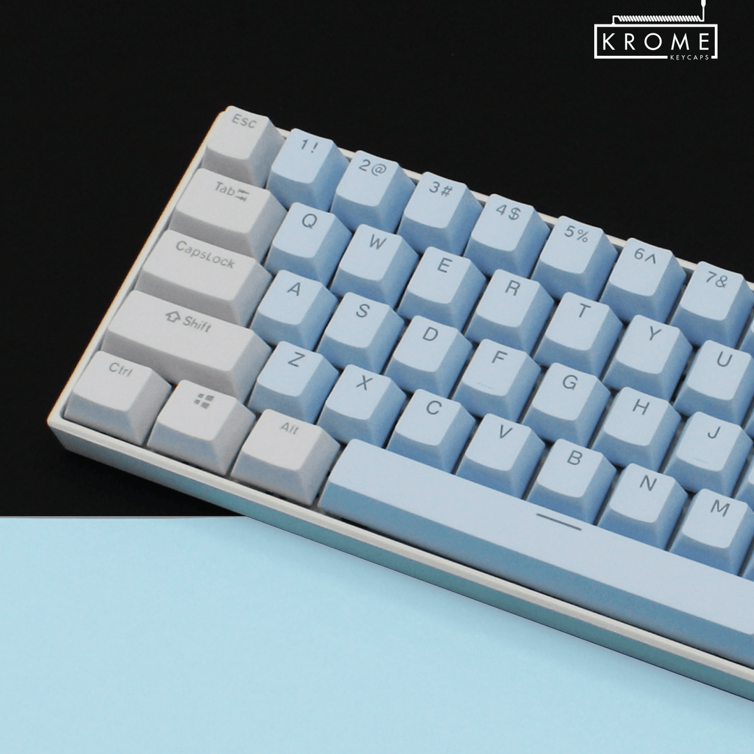 ISO/ANSI - Standard White & Light Blue PBT Keycaps - kromekeycaps