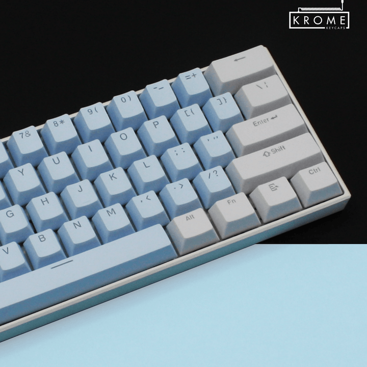 ISO/ANSI - Standard White & Light Blue PBT Keycaps - kromekeycaps