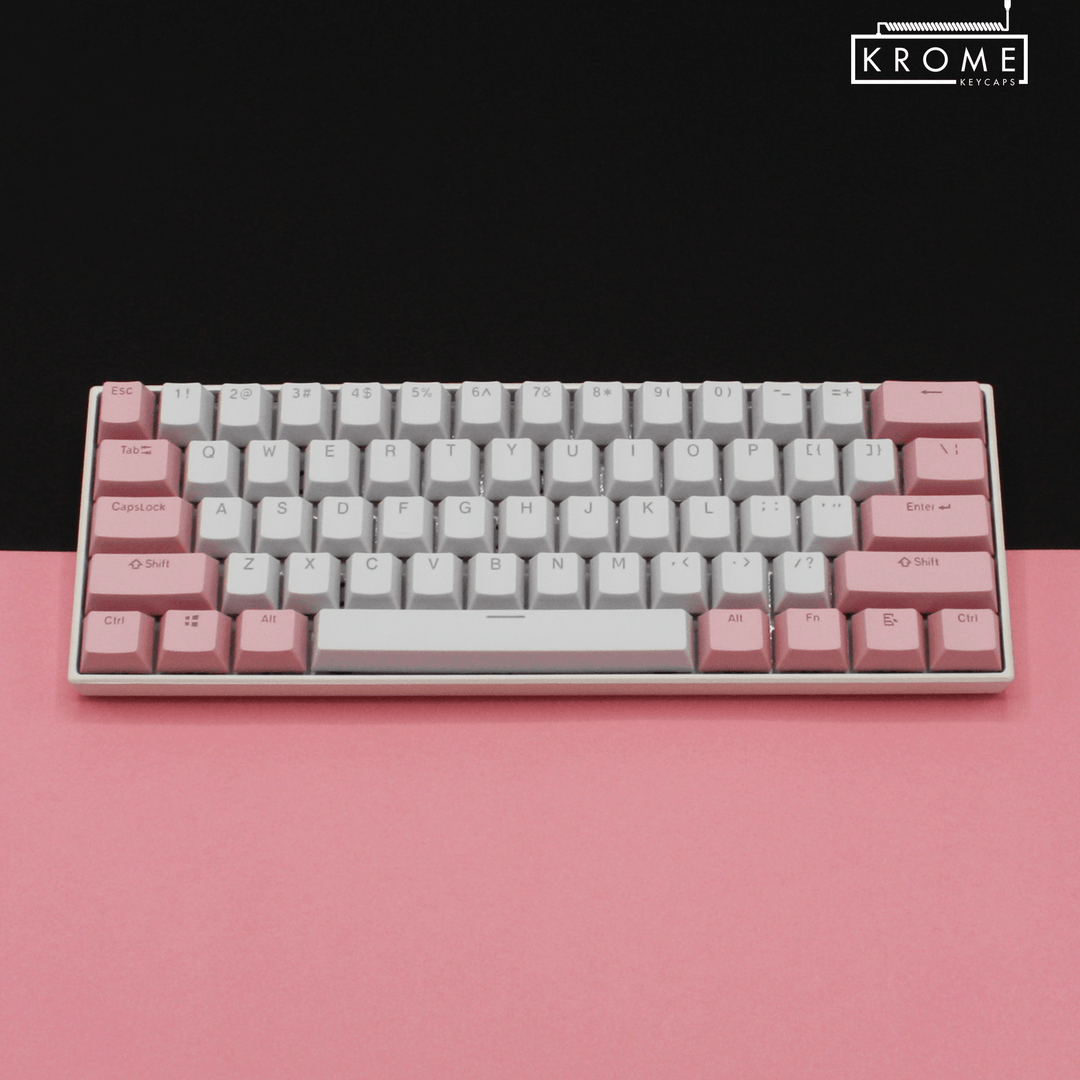 ISO/ANSI - Standard White & Light Pink PBT Keycaps - kromekeycaps