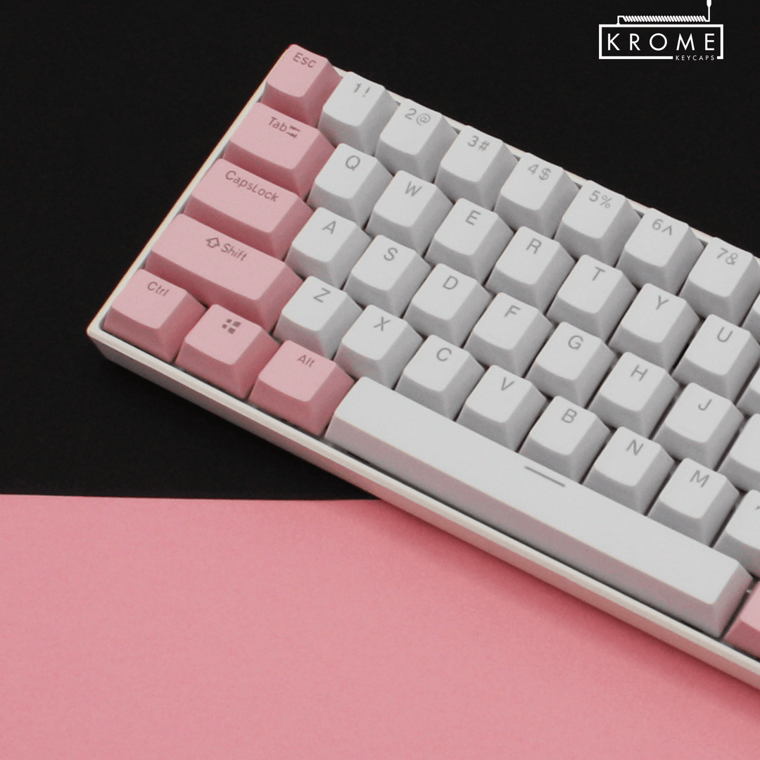 ISO/ANSI - Standard White & Light Pink PBT Keycaps - kromekeycaps