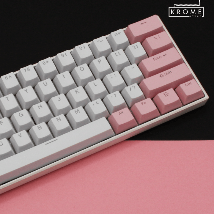 ISO/ANSI - Standard White & Light Pink PBT Keycaps - kromekeycaps