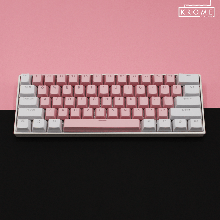 ISO/ANSI - Standard White & Light Pink PBT Keycaps - kromekeycaps