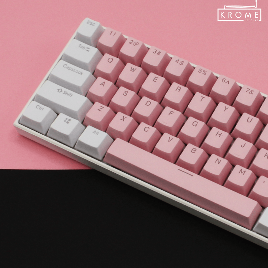 ISO/ANSI - Standard White & Light Pink PBT Keycaps - kromekeycaps