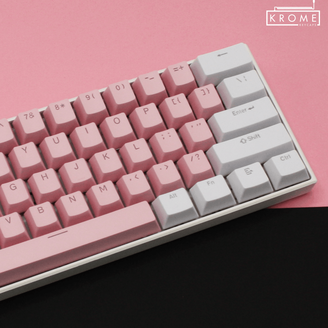 ISO/ANSI - Standard White & Light Pink PBT Keycaps - kromekeycaps