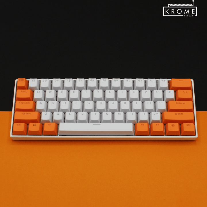 ISO/ANSI - Standard White & Orange PBT Keycaps - kromekeycaps