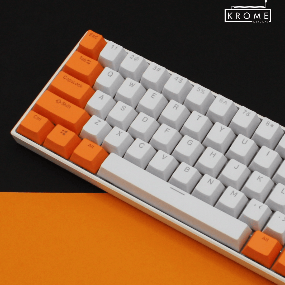 ISO/ANSI - Standard White & Orange PBT Keycaps - kromekeycaps